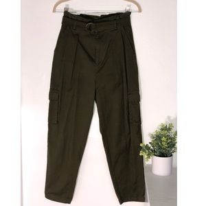 Green High waisted cargo pants with belt
